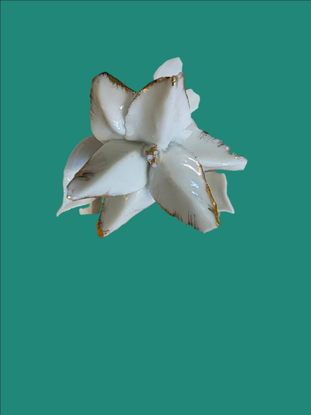 4/$67 Deal! Vintage White and Gold Porcelain Floral Brooch
